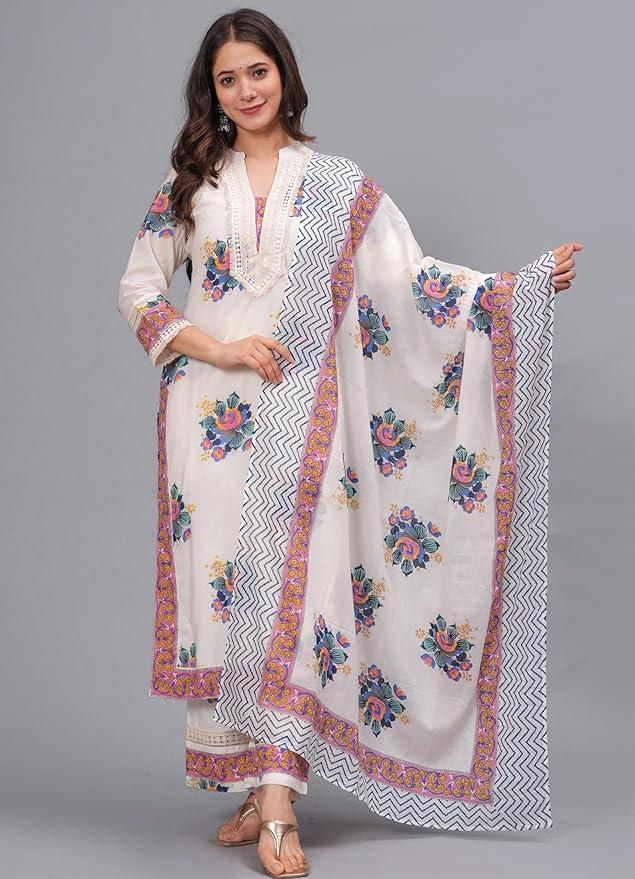 Amayra Women's Pure Cotton Printed Straight Kurta Set